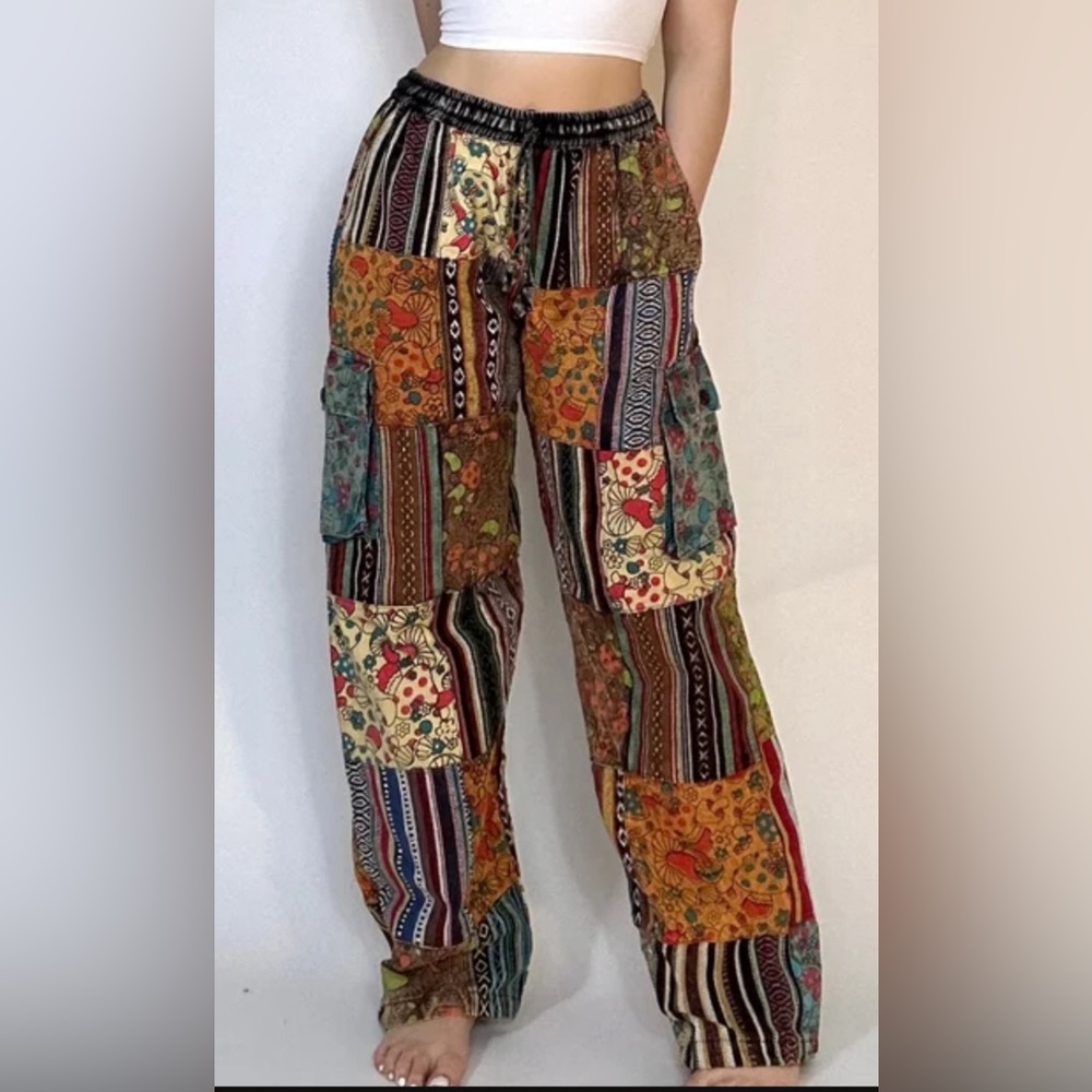 Rising International Boho Pants - Women’s Patchwork, Wide Leg Pants. Size Small